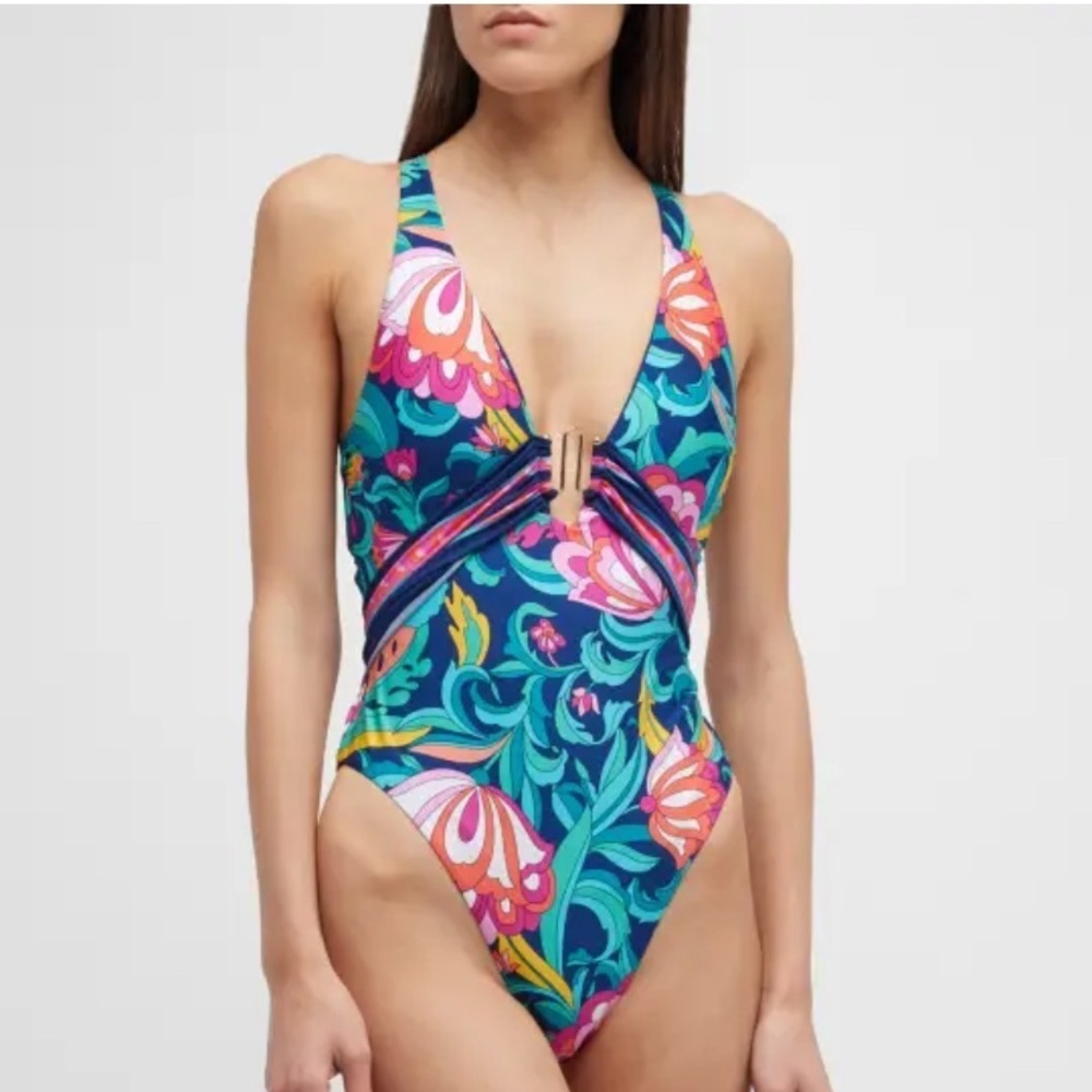 Trina Turk India Garden Plunge One-Piece Swimsuit | Size Small | NWOT